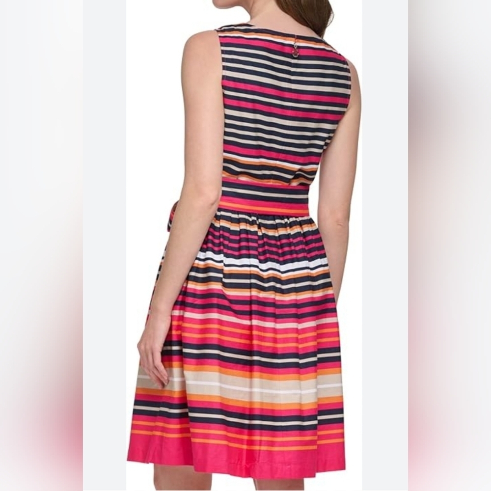 Faux Wrap Stripe 100% Cotton Dress - Picture 8 of 9